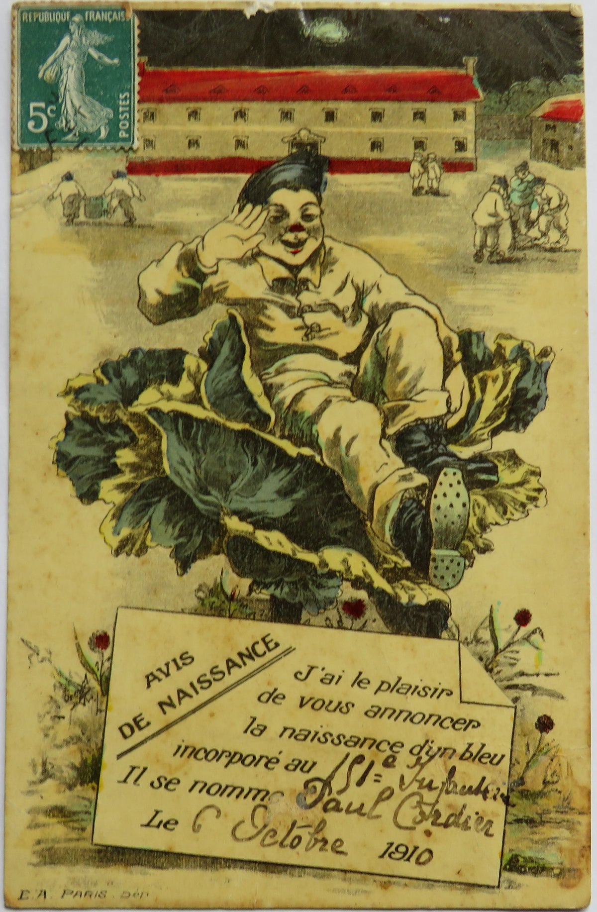 Vintage Postcard of Avis De Naissance, 1910