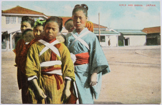 Vintage Postcard of Girls and Babies, Japan image 1