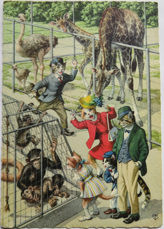 Vintage Postcard of "Trip to the Zoo", Alfred Mainzer Anthropomorphic Postcard image 1