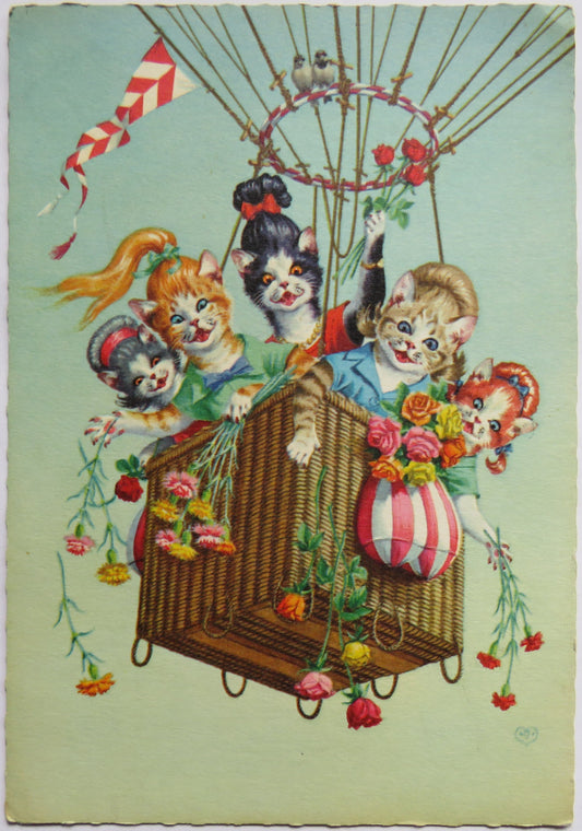 Vintage Postcard of "Kitty's on a Hot Air Balloon" by Alfred Mainzer image 1
