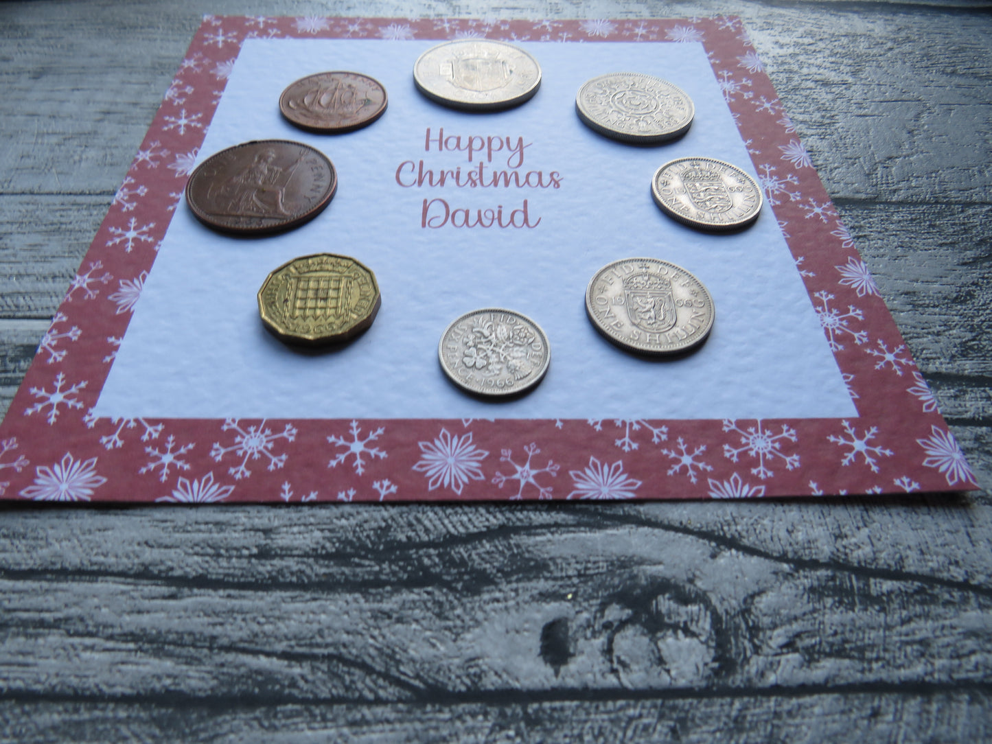 Personalised Mounted Christmas Coin Set With Festive Red Snowflake Design – Choose Your Year (1947–1967)