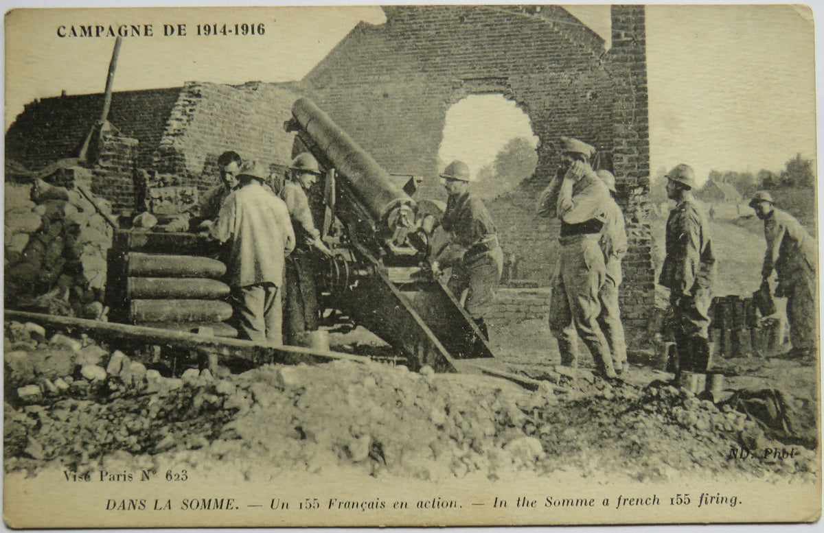 Vintage Postcard of Campagne De 1914 - 1916, In the Somme a French I55 Firing