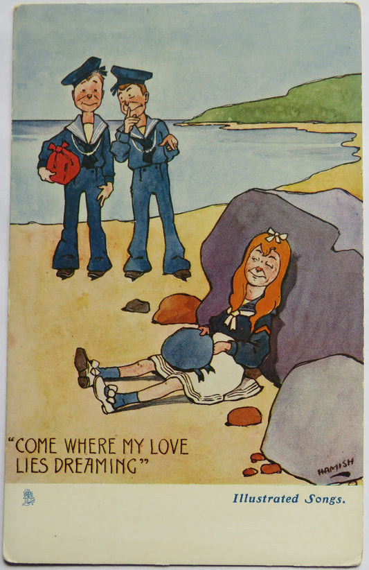 Vintage Postcard of "Come Where My Love Lies Dreaming", Illustrated Songs, Tuck's image 1