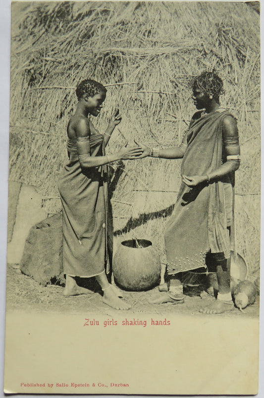 Vintage Postcard of Zulu Girls Shaking Hands image 1