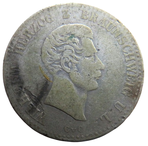 1840 German States Brunswick-Wolfenbuttel Silver 1 Thaler Coin