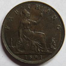 Load image into Gallery viewer, 1891 Queen Victoria Farthing Coin - Great Britain
