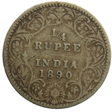 Load image into Gallery viewer, 1890 Queen Victoria India Silver 1/4 Quarter Rupee Coin
