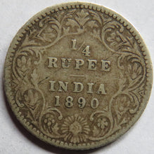 Load image into Gallery viewer, 1890 Queen Victoria India Silver 1/4 Quarter Rupee Coin
