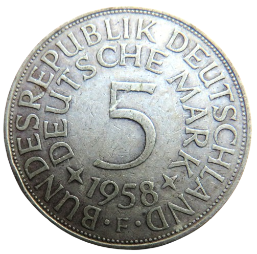 1958-F Germany Silver 5 Mark Coin