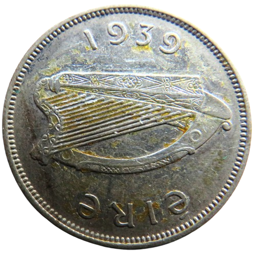 1939 Ireland Eire Silver Florin / 2 Shillings Coin