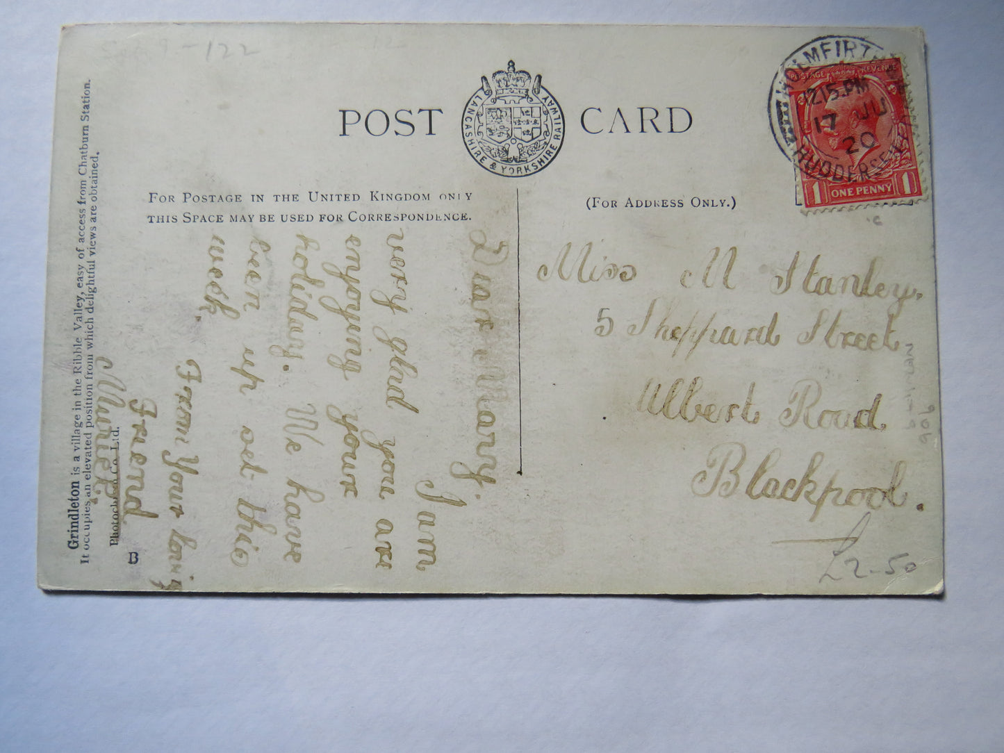 Vintage Postcard of Grindleton 1920