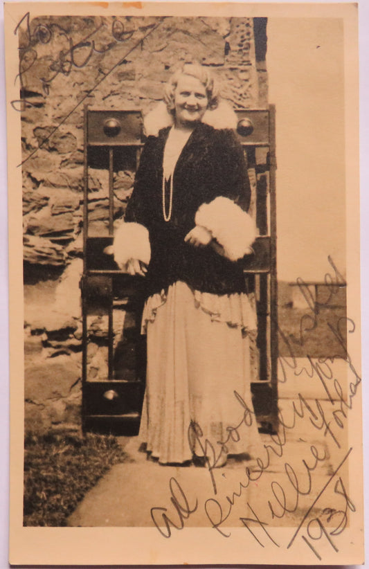 Vintage Postcard of Lady, Signed Nellie 1938 image 1