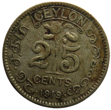 Load image into Gallery viewer, 1919 King George V Ceylon Silver 25 Cents Coin
