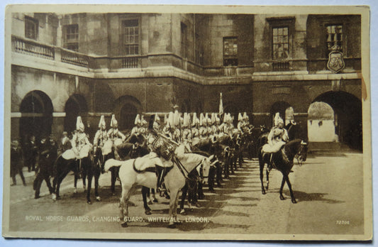 Vintage Postcard of Royal Horse Guards, Changing Guard, Whitehall, London