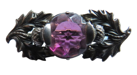 Vintage Silver & Purple Stone Scottish Thistle Brooch