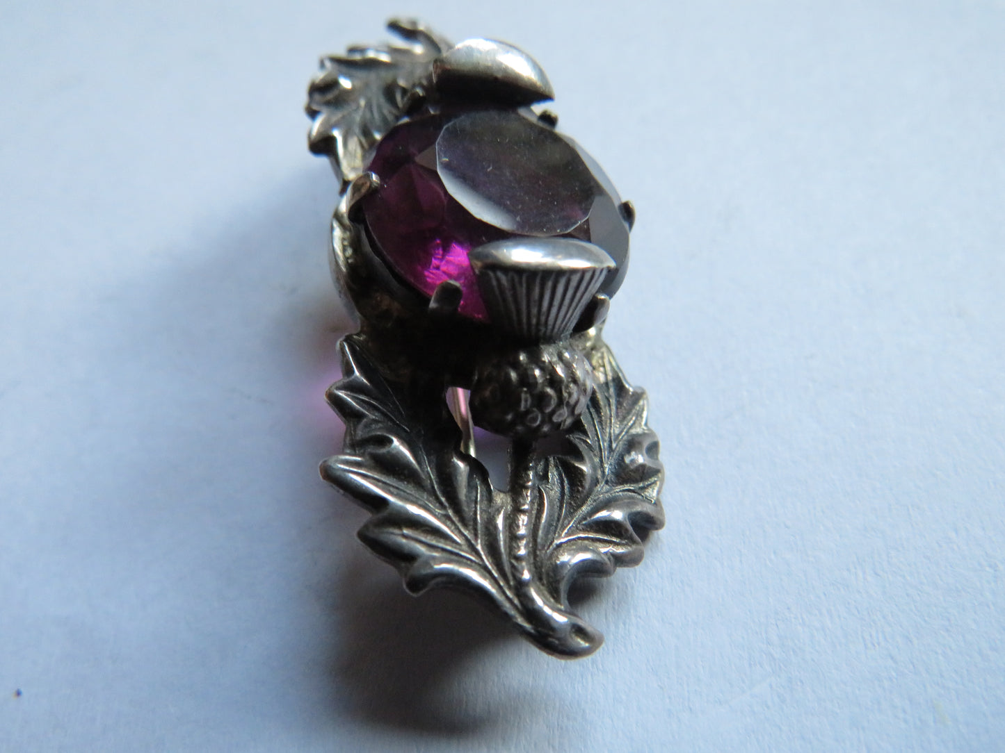 Vintage Silver & Purple Stone Scottish Thistle Brooch