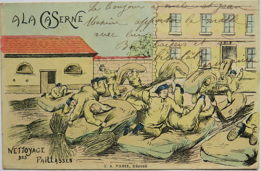 Vintage Postcard of A La Ca Serne, Nettoyage Des Paillasses, E. A. Paris, Depose image 1