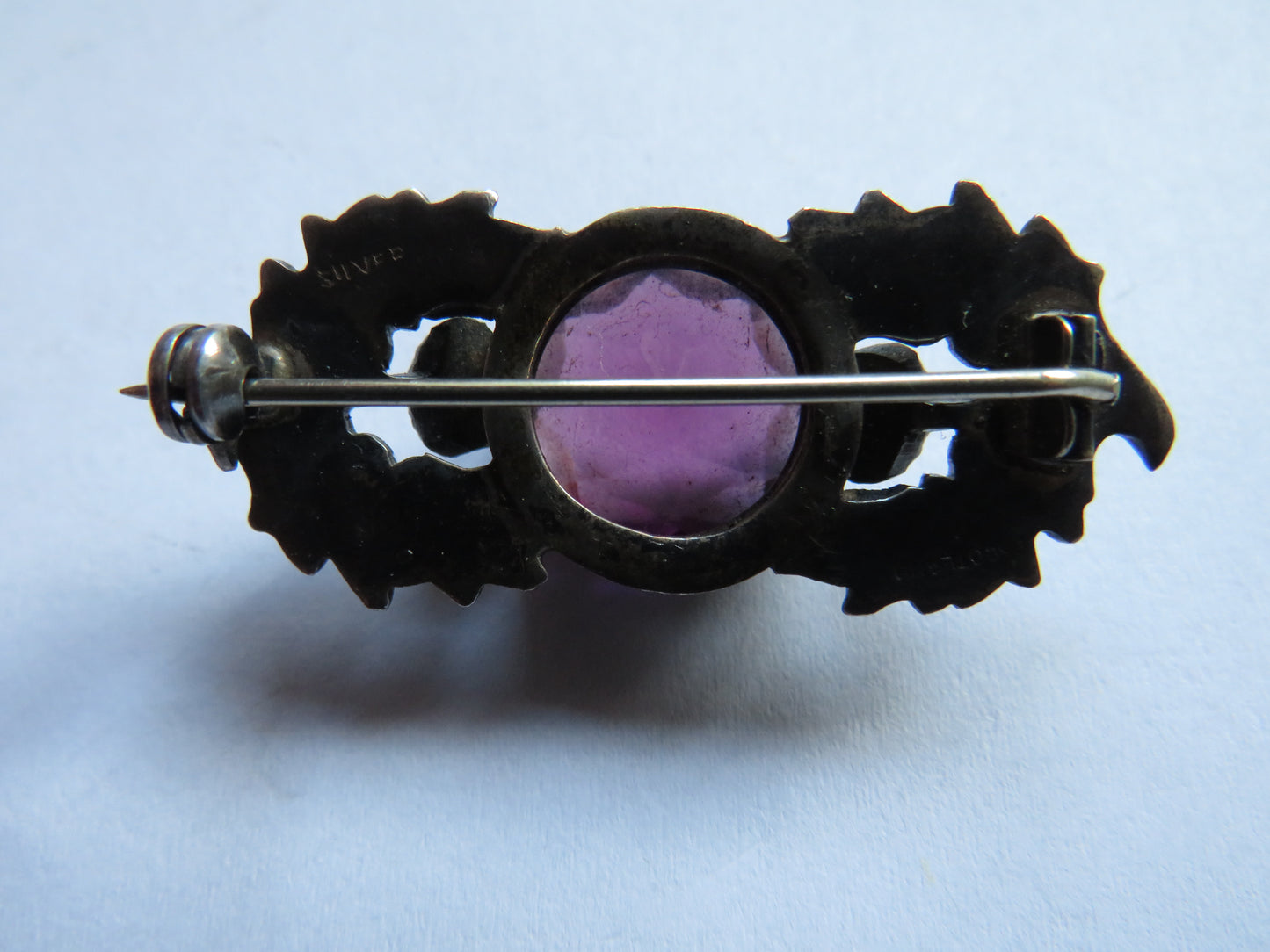 Vintage Silver & Purple Stone Scottish Thistle Brooch
