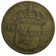 Load image into Gallery viewer, 1917 Sweden Silver 10 Ore Coin
