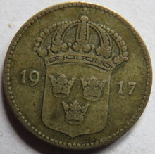 Load image into Gallery viewer, 1917 Sweden Silver 10 Ore Coin
