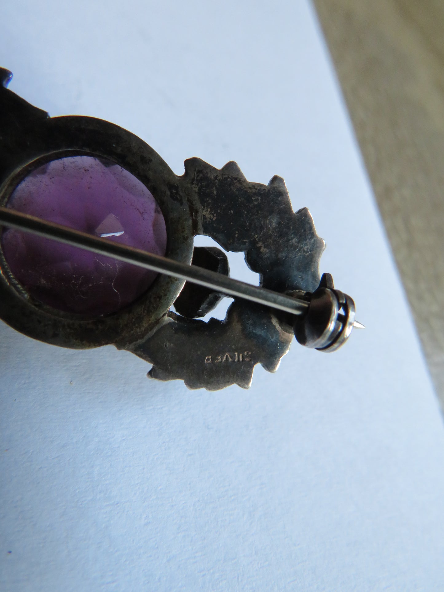 Vintage Silver & Purple Stone Scottish Thistle Brooch