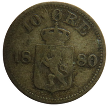 Load image into Gallery viewer, 1880 Norway Silver 10 Ore Coin
