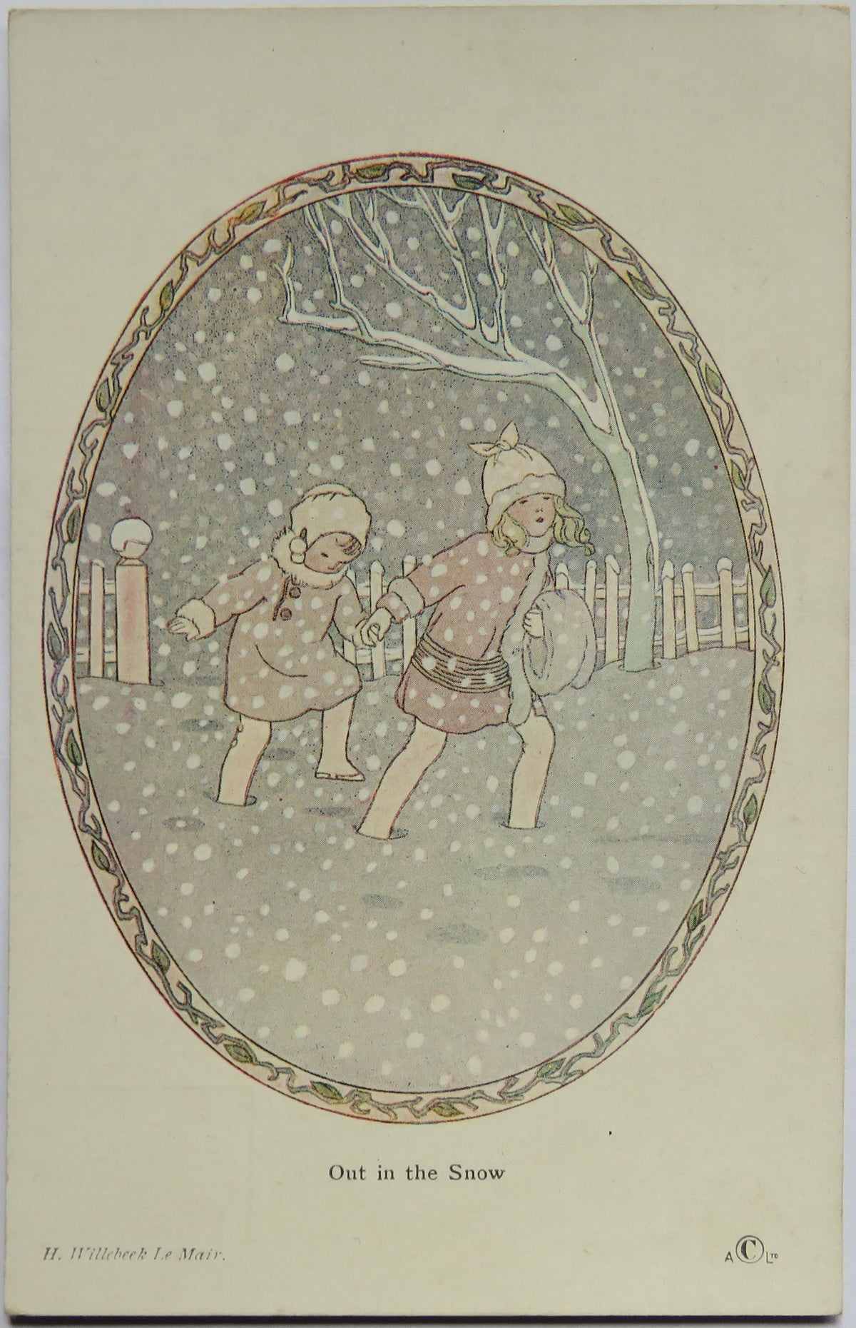 Vintage Postcard of Out in the Snow, H. Willebeek Le Mair