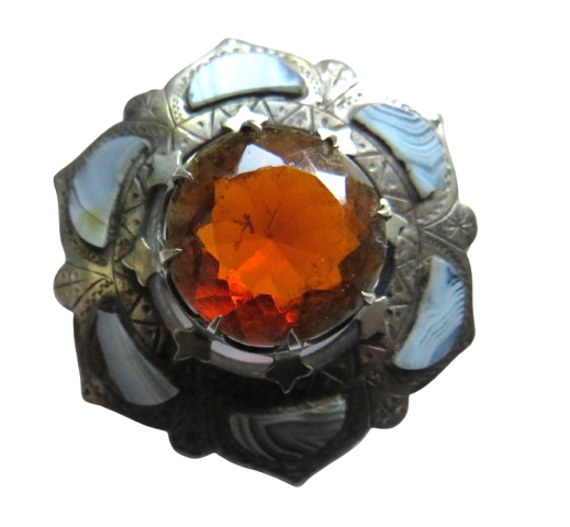 Vintage Scottish White Metal & Agate Brooch