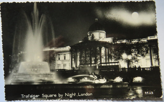Vintage Postcard of Trafalgar Square by Night, London