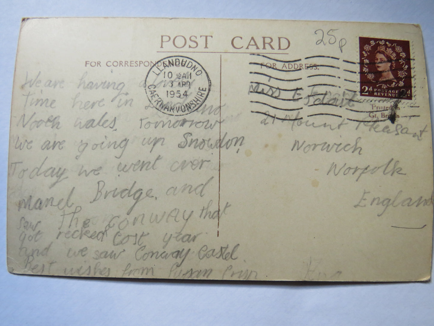 Vintage Postcard of Sychnant Pass 1954