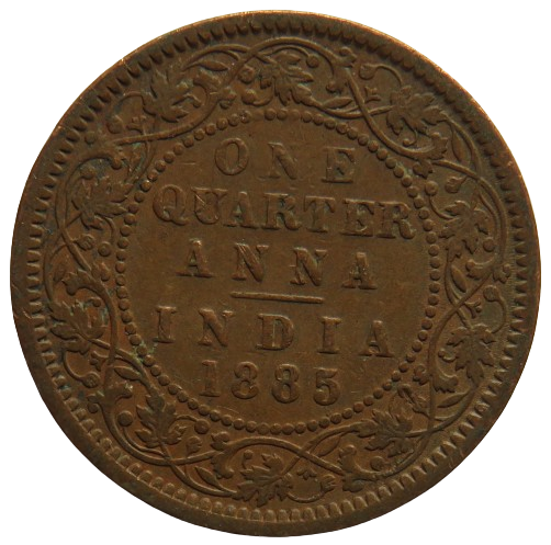 1885 Queen Victoria India 1/4 Quarter Anna Coin