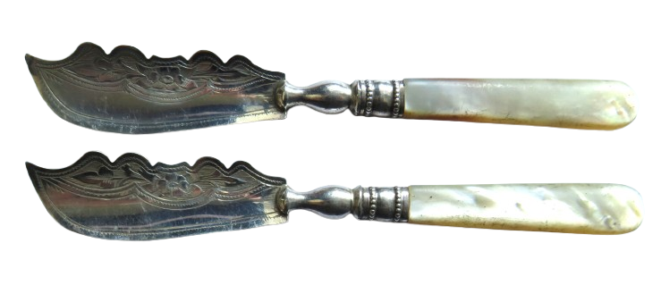 Antique Pair of Butter Knifes Hallmarked Birmingham 1891 Mother of Pearl Handles