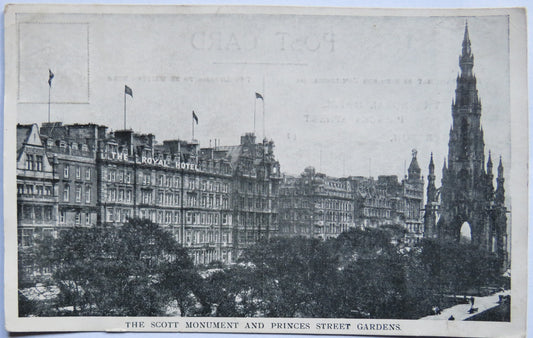 Vintage Postcard of The Scott Monument and Princess Street Gardens 1929