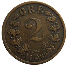 Load image into Gallery viewer, 1889 Norway 2 Ore Coin
