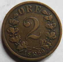 Load image into Gallery viewer, 1889 Norway 2 Ore Coin
