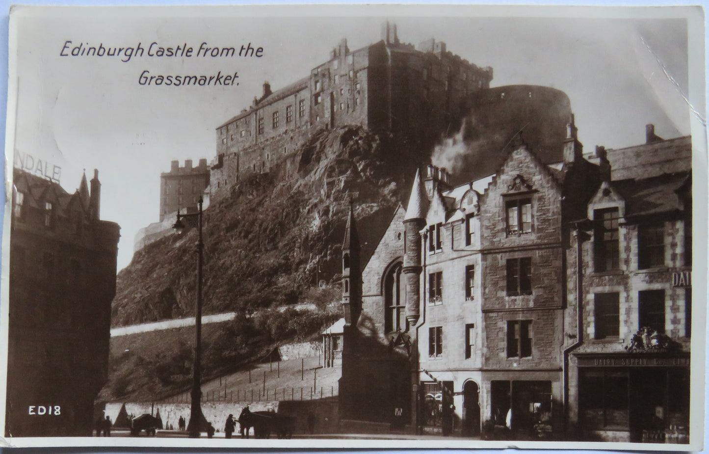 Vintage Postcard of Edinburgh Castle From The Grassmarket 1930
