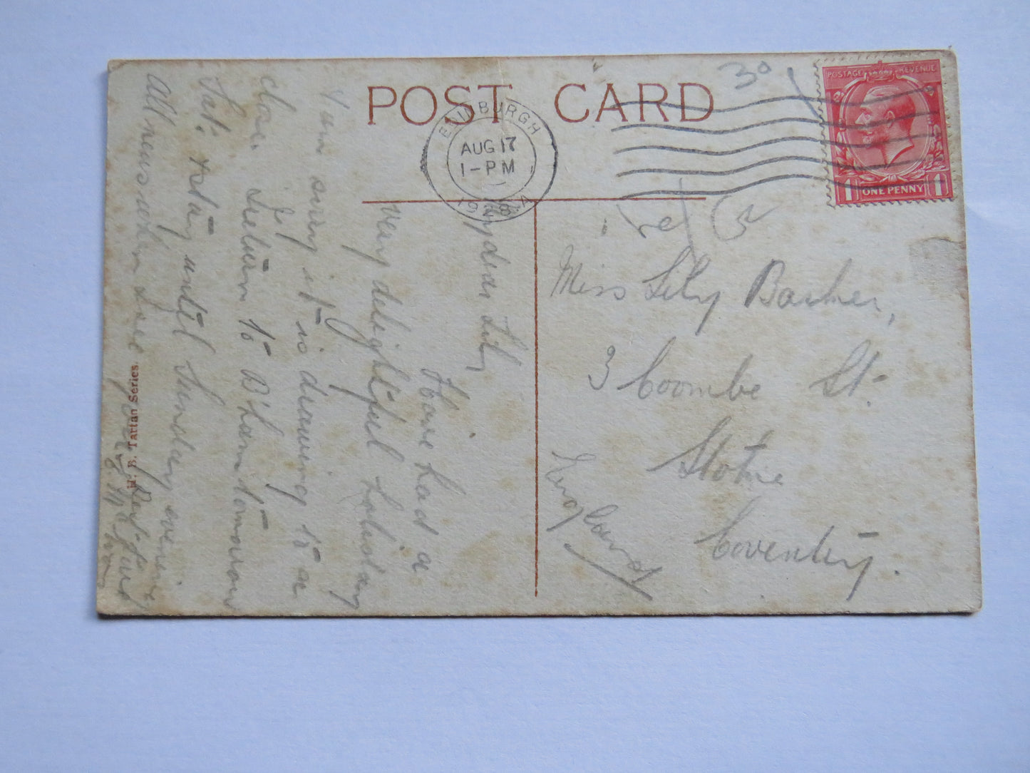 Vintage Postcard of Princess Street, Edinburgh 1928 Macintosh Tartan