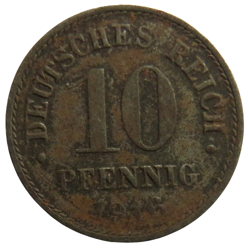 1916 Germany 10 Pfennig Coin