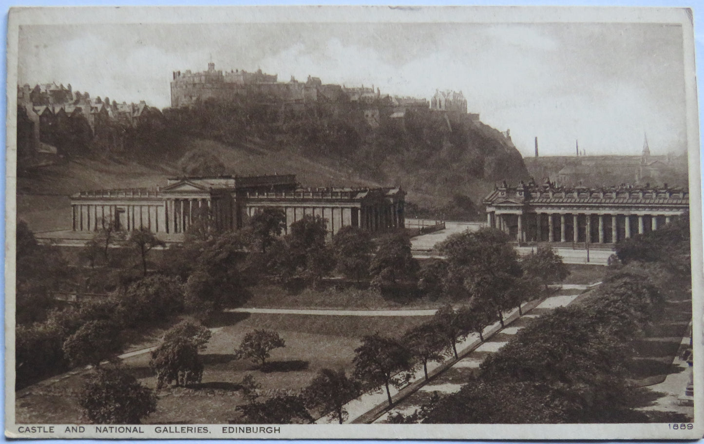 Vintage Postcard of Castle and National Galleries, Edinburgh 1925
