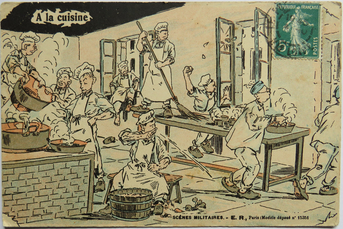 Vintage Postcard of A la Cuisine, Scenes Militaires - E.R. Paris