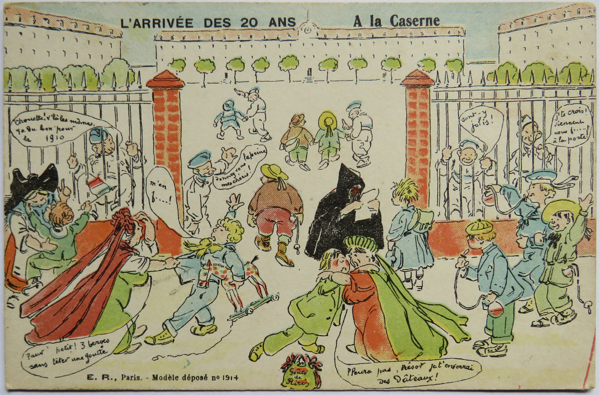 Vintage Postcard of L'Arrivee Des 20 Ans, A la Caserne, E.R. Paris