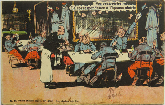 Vintage Postcard of Nos Reseroistes, La Correspondance a l'epouse cherie - E.R. Paris, 1910 image 1