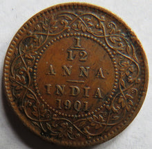 Load image into Gallery viewer, 1901 Queen Victoria India 1/12th Anna Coin
