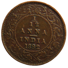 Load image into Gallery viewer, 1892 Queen Victoria India 1/12th Anna Coin
