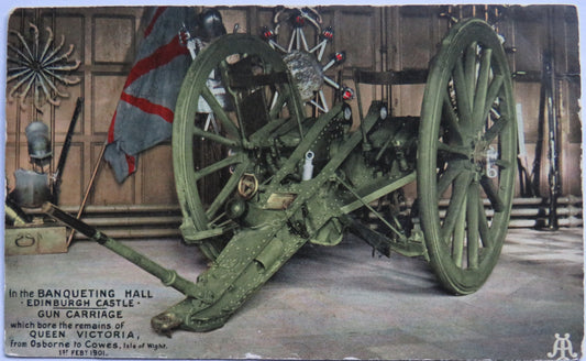 Vintage Postcard of In The Banqueting Hall, Edinburgh Castle, Gun Carriage