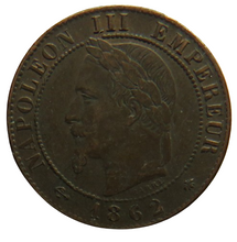 Load image into Gallery viewer, 1862-A Napoleon III France One Centime Coin
