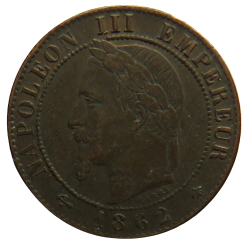 1862-A Napoleon III France One Centime Coin