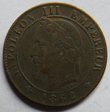 Load image into Gallery viewer, 1862-A Napoleon III France One Centime Coin
