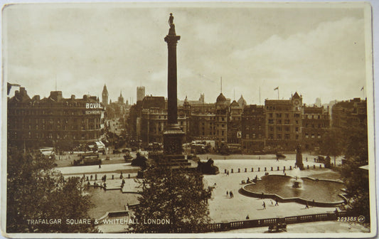 Vintage Postcard of Trafalgar Square & Whitehall, London