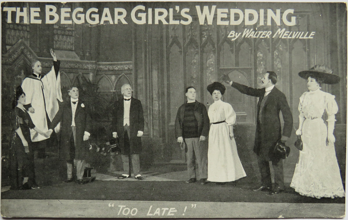 Vintage Postcard of The Beggar Girl's Wedding by Walter Melville, "Too Late!"